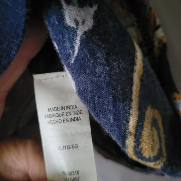 Lucky Brand BOHO Top Peasant Flowy XL blue Cotton Linen Paisley floral Women's - Picture 9 of 10